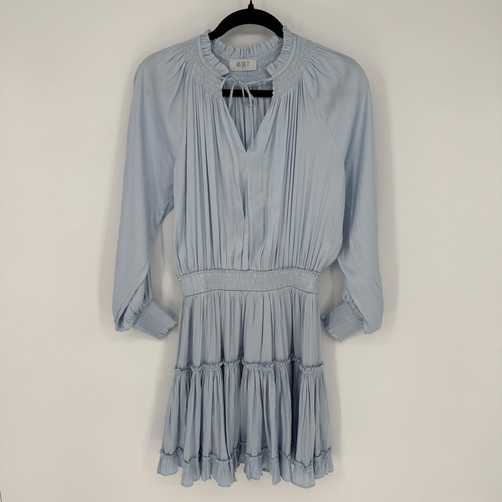 RESET BY JANE FRANKIE LANA MINI DRESS LIGHT BLUE SATIN SMALL